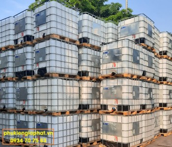 Tank ibc cũ 1 khối khung thép đế pallet gỗ đã vệ sinh sạch