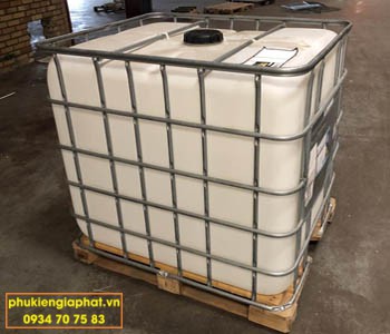 Bồn rỗng IBC 1000 lít khung thép đế gỗ