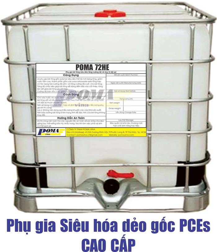 POMA 72HE là phụ gia gốc siêu dẻo thế hệ mới dạng lỏng, thành phần gồm PCEs kết hợp hoạt chất tăng cường độ cao, tăng tính tự chảy của bê tông trong điều kiện lượng nước thấp