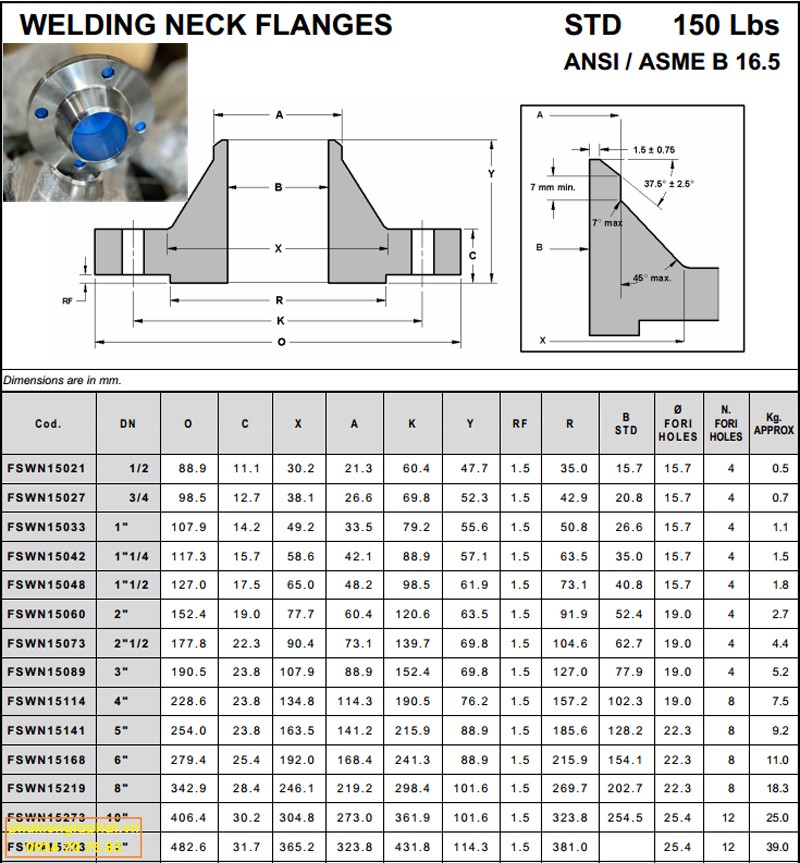 Welding neck flange 150lbs