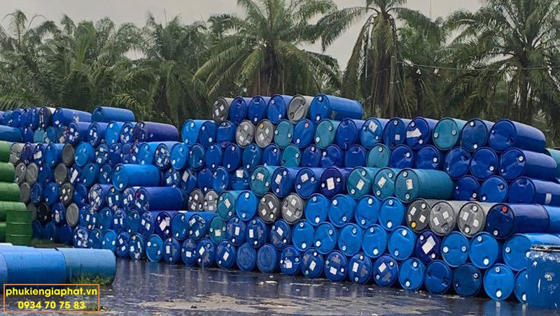 thùng phi nhựa cũ 50 lít 1 nắp 2 đai