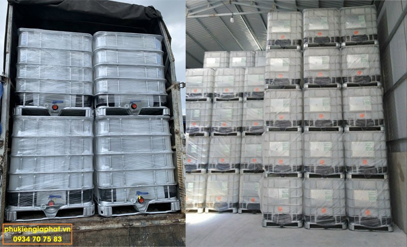 TANK IBC MỚI 1 KHỐI KHUNG THÉP đế thép van loại nhỏ