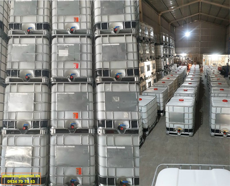 Tank IBC 1000l khung thép đế thép đã dử dụng