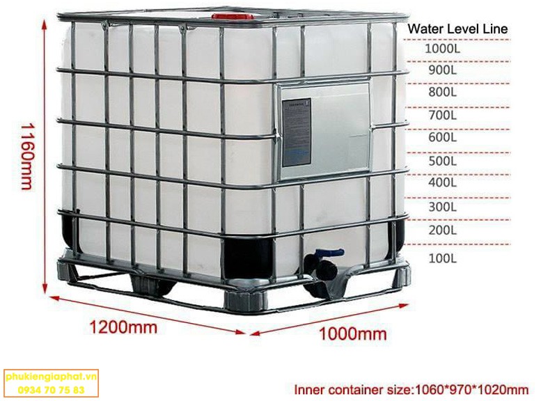 kích thước của tank 1 khối