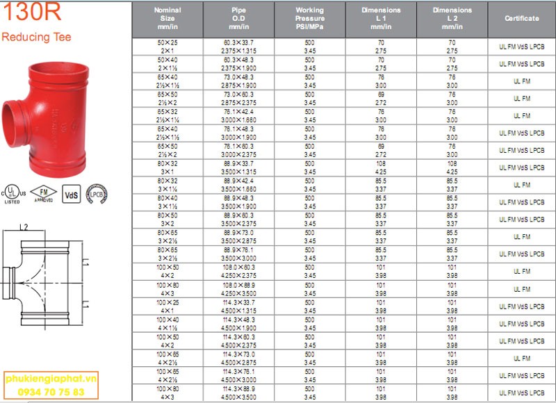 Grooved Tee Reducing Mech UL FM