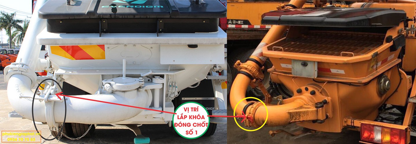 Vị trí khóa đóng chốt trên xe bơm