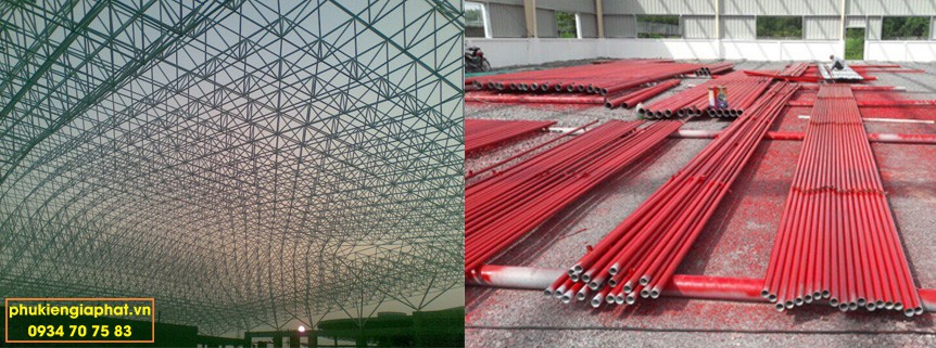 Ống tròn đen D27 được dùng làm dàn không gian hệ thống PCCC