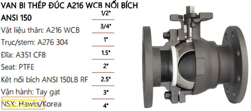 Thong so ky thuat cua van bi mat bic thep WCB